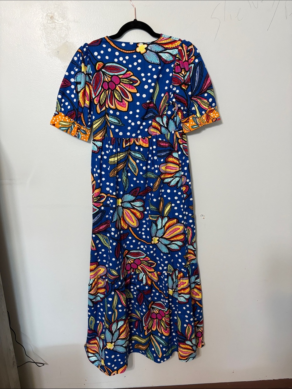 NWT Tabitha Brown x Target Blue Floral Polka Dot Puff Sleeve Maxi Dress 0 - Picture 7 of 7